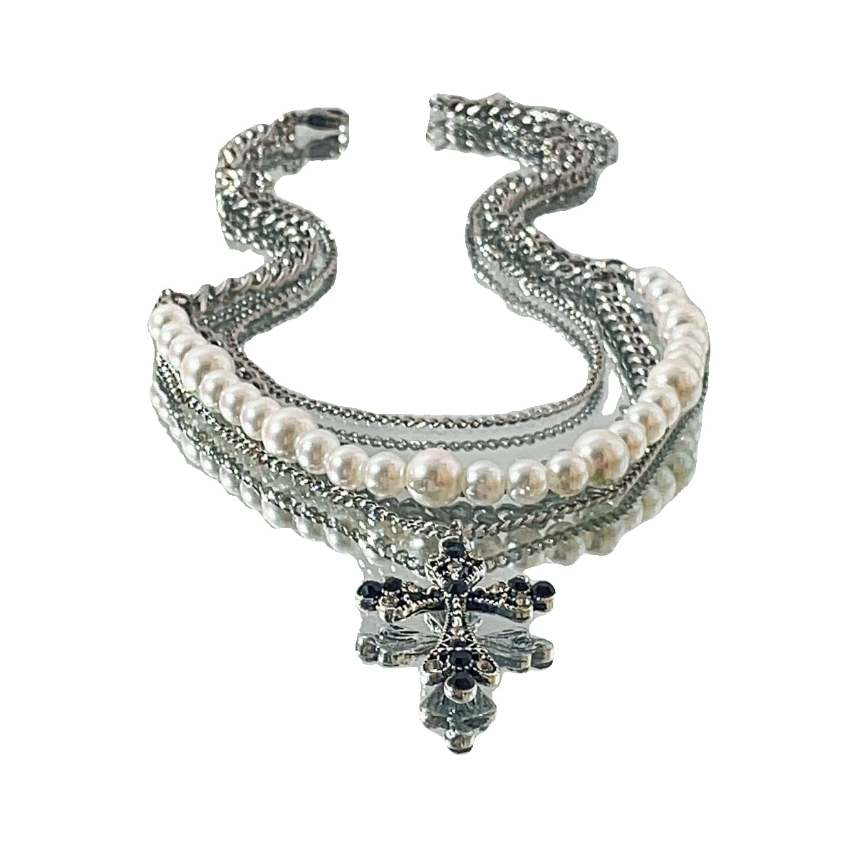 Baroque Cross Pearl Multi-layer Necklace